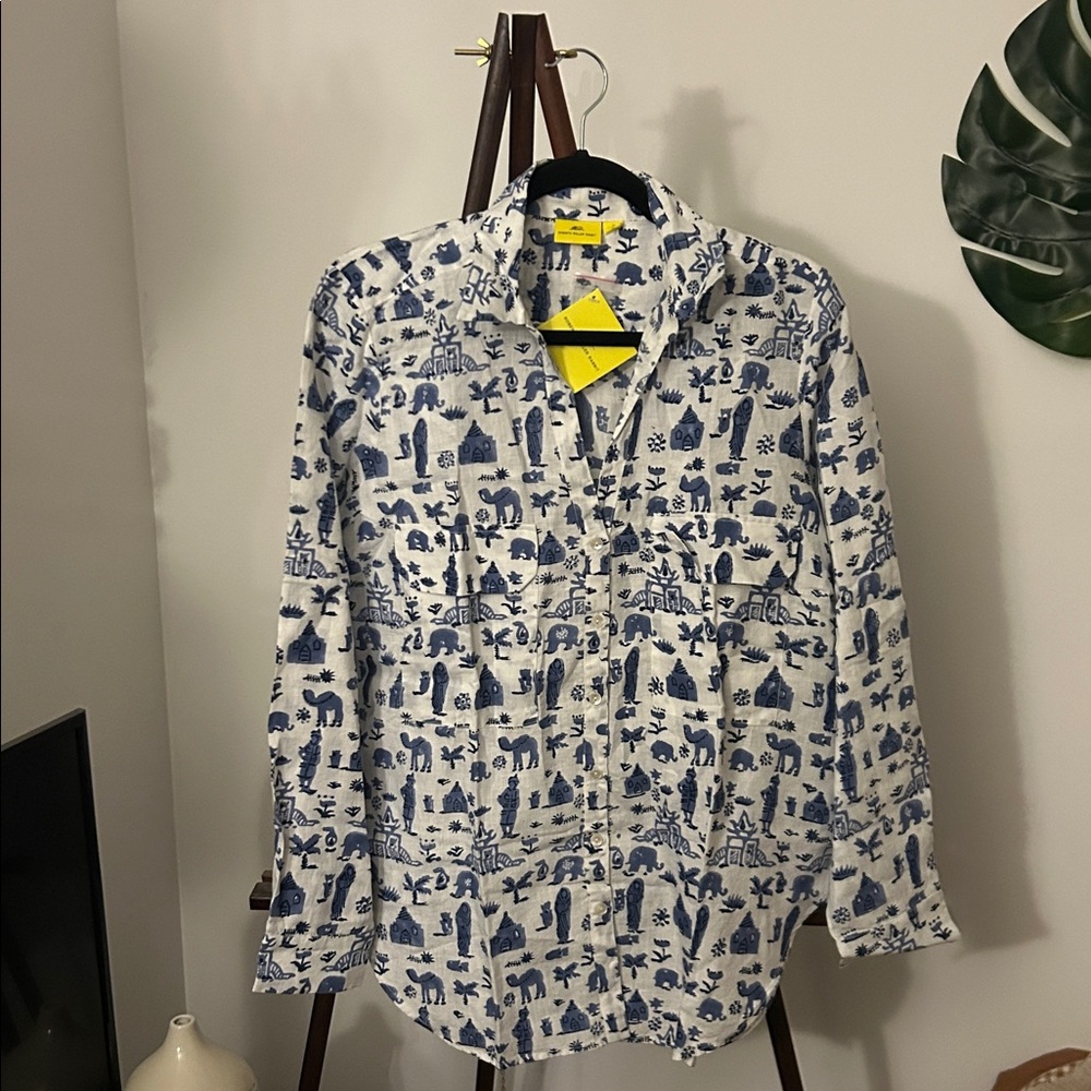 NWT Roberta Roller Rabbit Blue and RARE White Animal Print Shirt